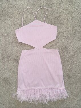 SAYLOR Lilac Cut Out Dress with Feather Trim